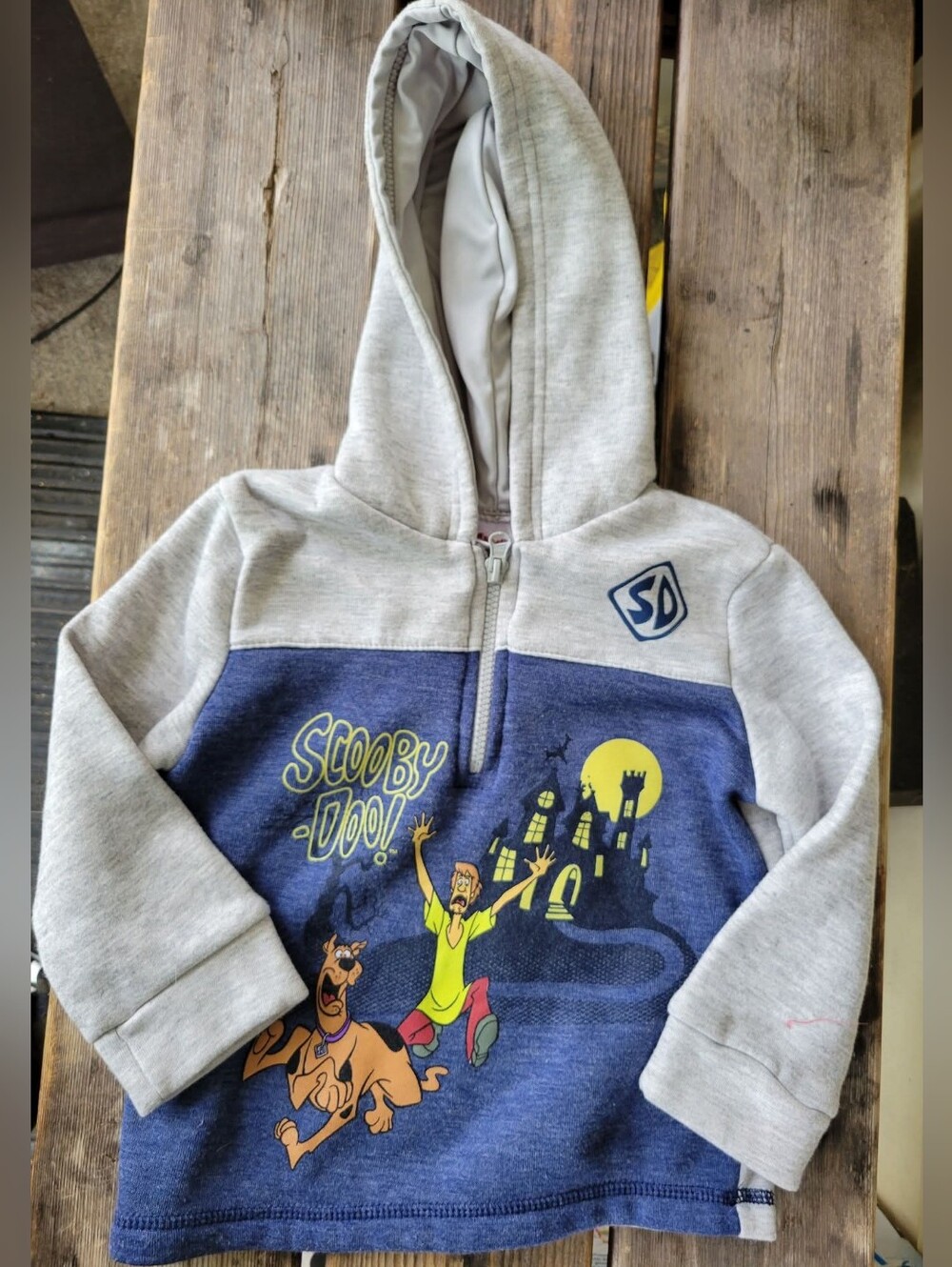 SCOOBY-DOO 4T VGUC GRAY / BLUE SCOOBY SHAGGY print 3/4 zip pullover sweatshirt